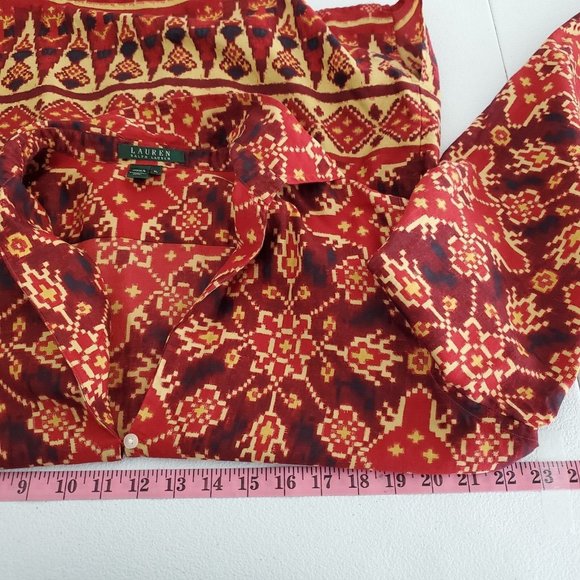 Ralph Lauren Womens Red Tan Southwest Popover Blouse Size XL Long Sleeve Flowy - Picture 5 of 8